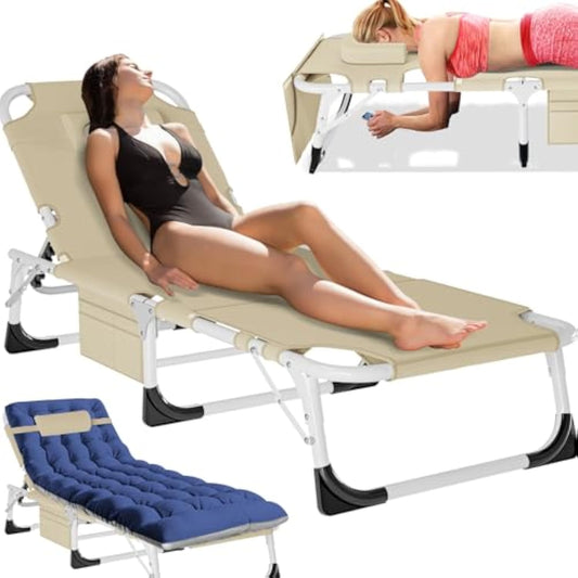 🛒Last Day Sale 49% off Tanning Chair, Outdoor Sunbathing Lounge Chair 5-Position, Folding Chaise Lounger, Sun Tanning Lounger with Face Hole, Perfect for Pool Beach Patio